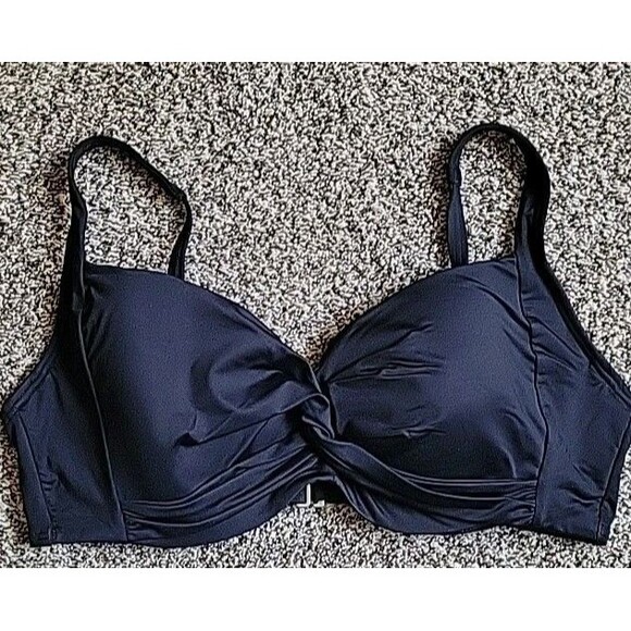 Lands’ End Large 22W DDD Black Bikini Swim Top Twist Front Padded Underwire S623 - Picture 3 of 8